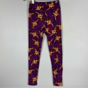 Lularoe Women's Leggings Valentines Cupid on Hearts Print Purple One Size